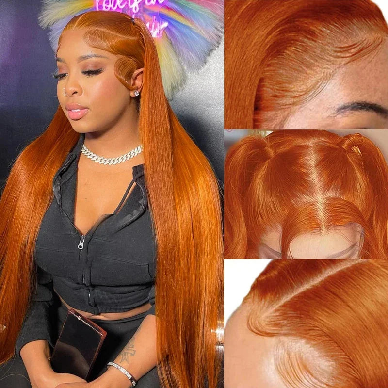 200% Density 13x4 And 13x6 Lace Frontal Straight Hd Lace Frontal Wig Ginger Brown Lace Wig Human Hair