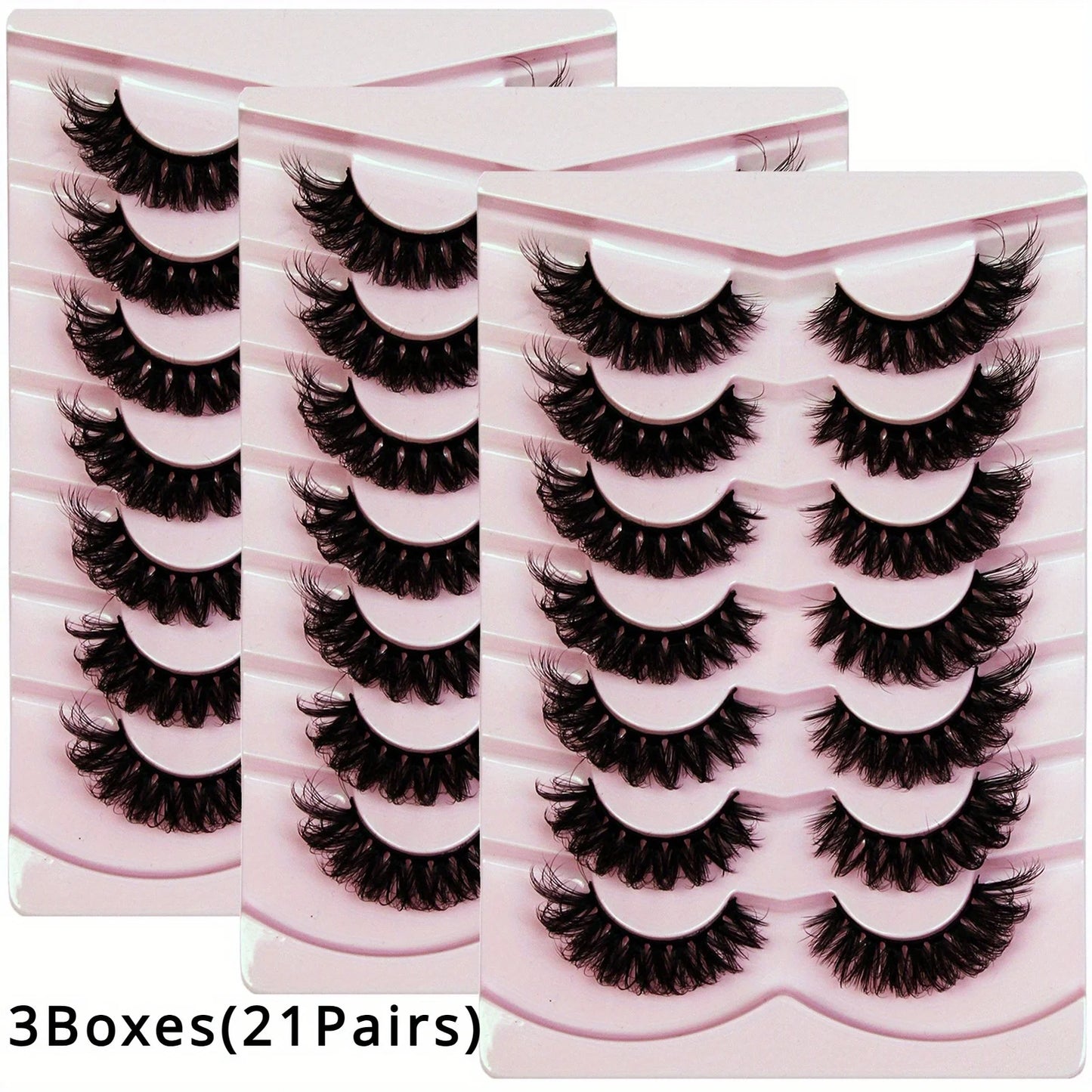 3Boxes(21Pairs) False Eyelashes Wispy Lashes Natural Look Fake Eyelashes Cat Eye Lashes Fake Fluffy Strip False Lashes Pack