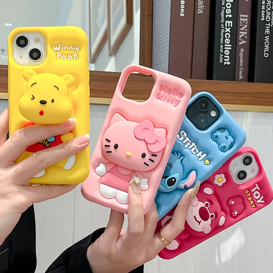 3D Silicone Hello Kitty, Stitch, And Winnie The Pooh With Phone Case For iPhone