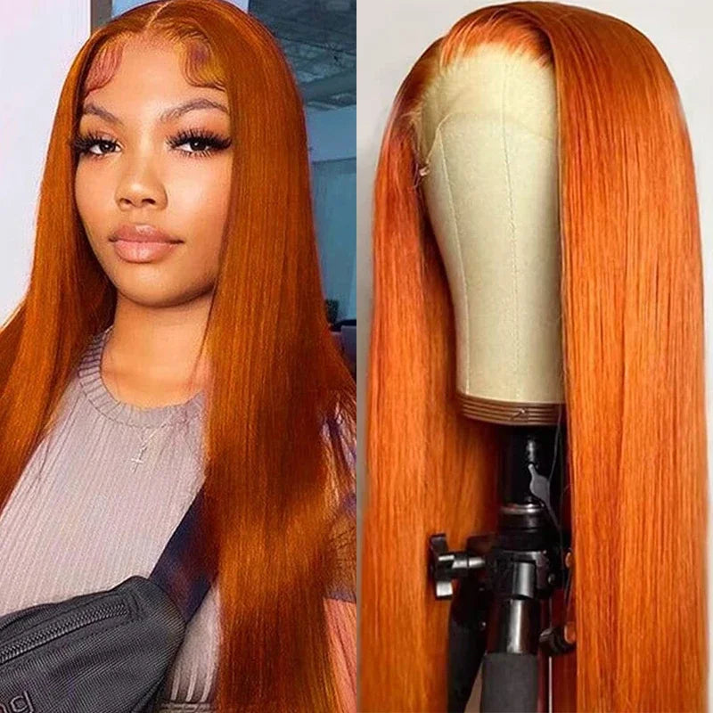 200% Density 13x4 And 13x6 Lace Frontal Straight Hd Lace Frontal Wig Ginger Brown Lace Wig Human Hair
