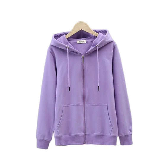 2023 Spring Autumn Women Hoodies Sweatshirts Zipper-up Jacket Schoolgirl Tops Thin Long-sleeve Coat Lady Purple Casual Outerwear
