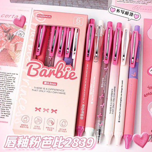 6Pc Barbie Black Ink Gel Pens
