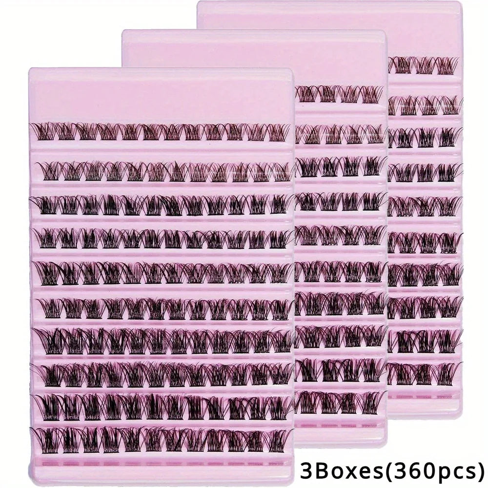 3Boxes(360pcs) Lash Clusters Cluster Lashes 8-16mm Individual Lashes Natural Look D Curl Fluffy Cluster Lashes DIY Eyelash