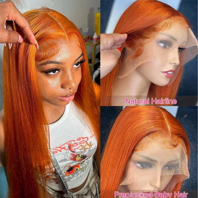 200% Density 13x4 And 13x6 Lace Frontal Straight Hd Lace Frontal Wig Ginger Brown Lace Wig Human Hair